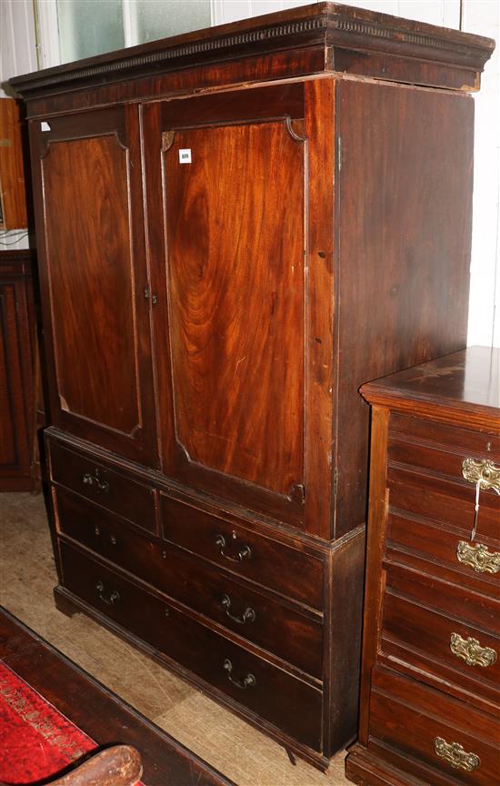 George III mahogany clothes press cupboard(-)